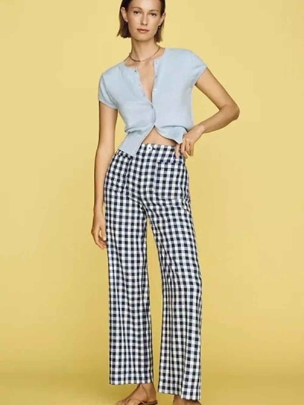 Maeve Navy & White Checked  Wide-Leg Pants Size M